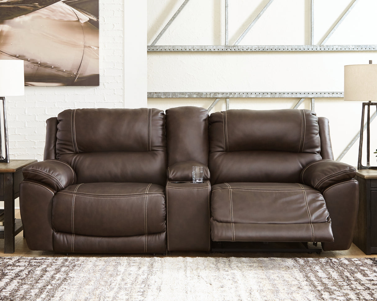 Furniture City Slidell - Ashley Furniture - Dunleith Sectional - 3-Piece Power Reclining Loveseat with Console / Chocolate - U71604S4