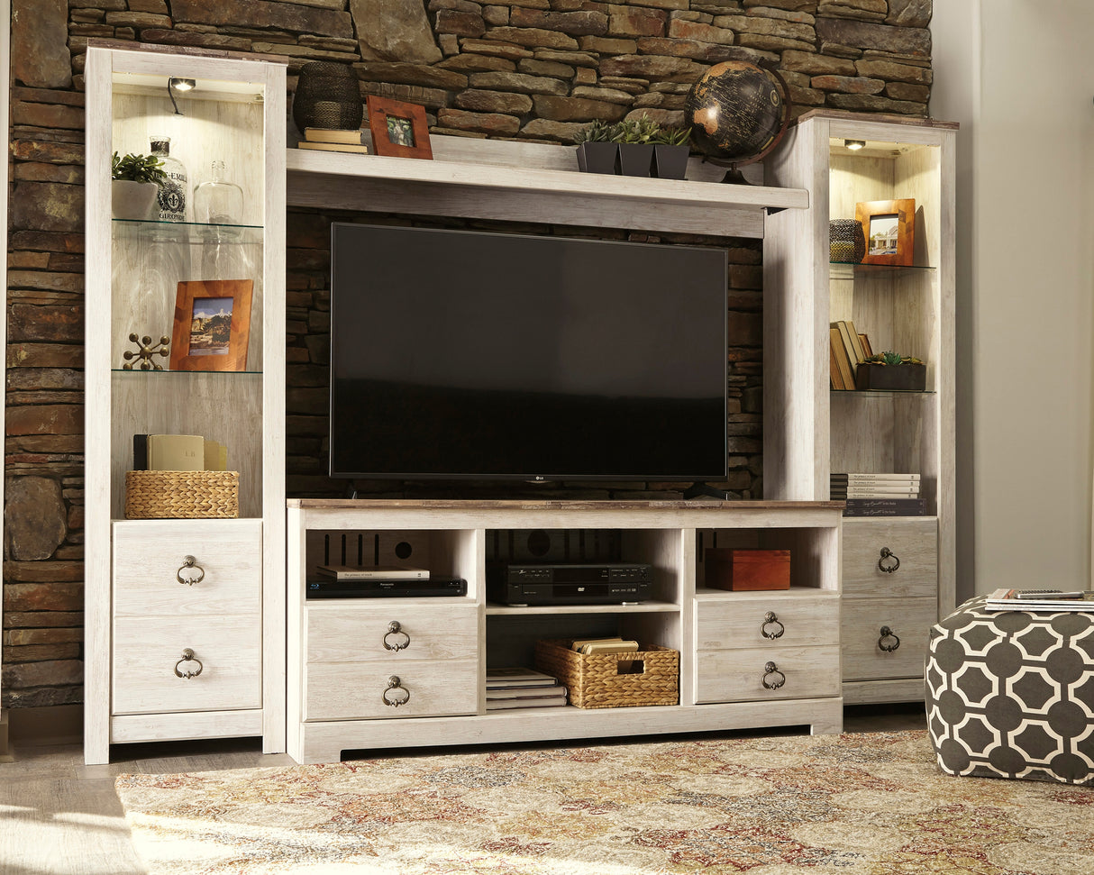 Furniture City Slidell - Ashley Furniture - Willowton Entertainment Center - 4-Piece Entertainment Center / Whitewash - W267W3