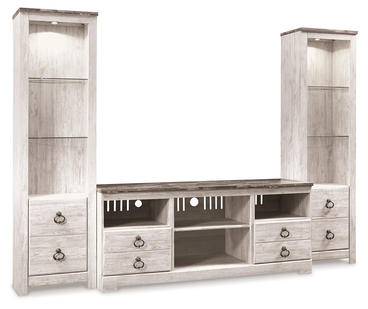 Furniture City Slidell - Ashley Furniture - Willowton 3-Piece Entertainment Center - 3-Piece Entertainment Center / Whitewash - W267W16