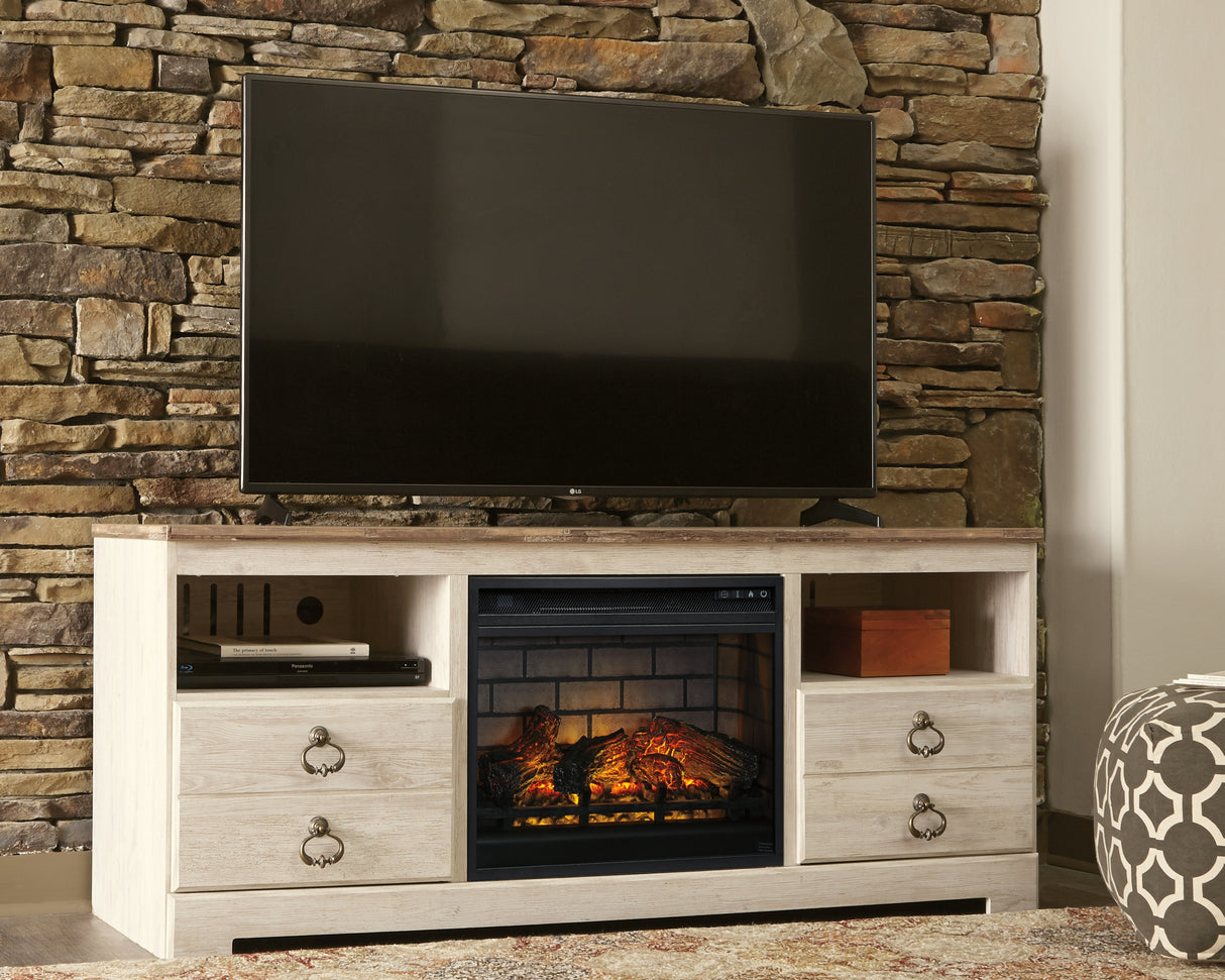 Furniture City Slidell - Ashley Furniture - Willowton 64" TV Stand with Electric Fireplace - 64" TV Stand with Electric Fireplace / Whitewash - W267W8