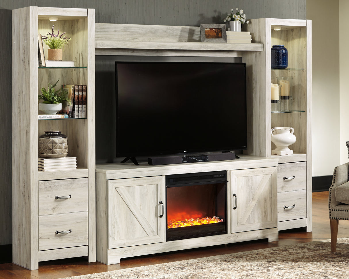 Furniture City Slidell - Ashley Furniture - Bellaby 4-Piece Entertainment Center with Fireplace - 4-Piece Entertainment Center with Fireplace / Whitewash - W331W5