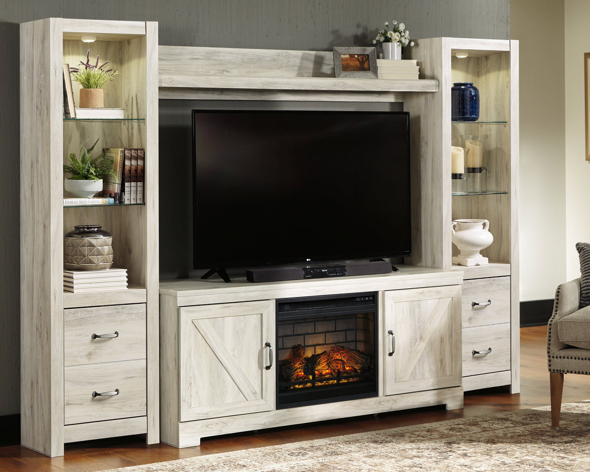 Furniture City Slidell - Ashley Furniture - Bellaby 4-Piece Entertainment Center with Electric Fireplace - 4-Piece Entertainment Center with Electric Fireplace / Whitewash - W331W8