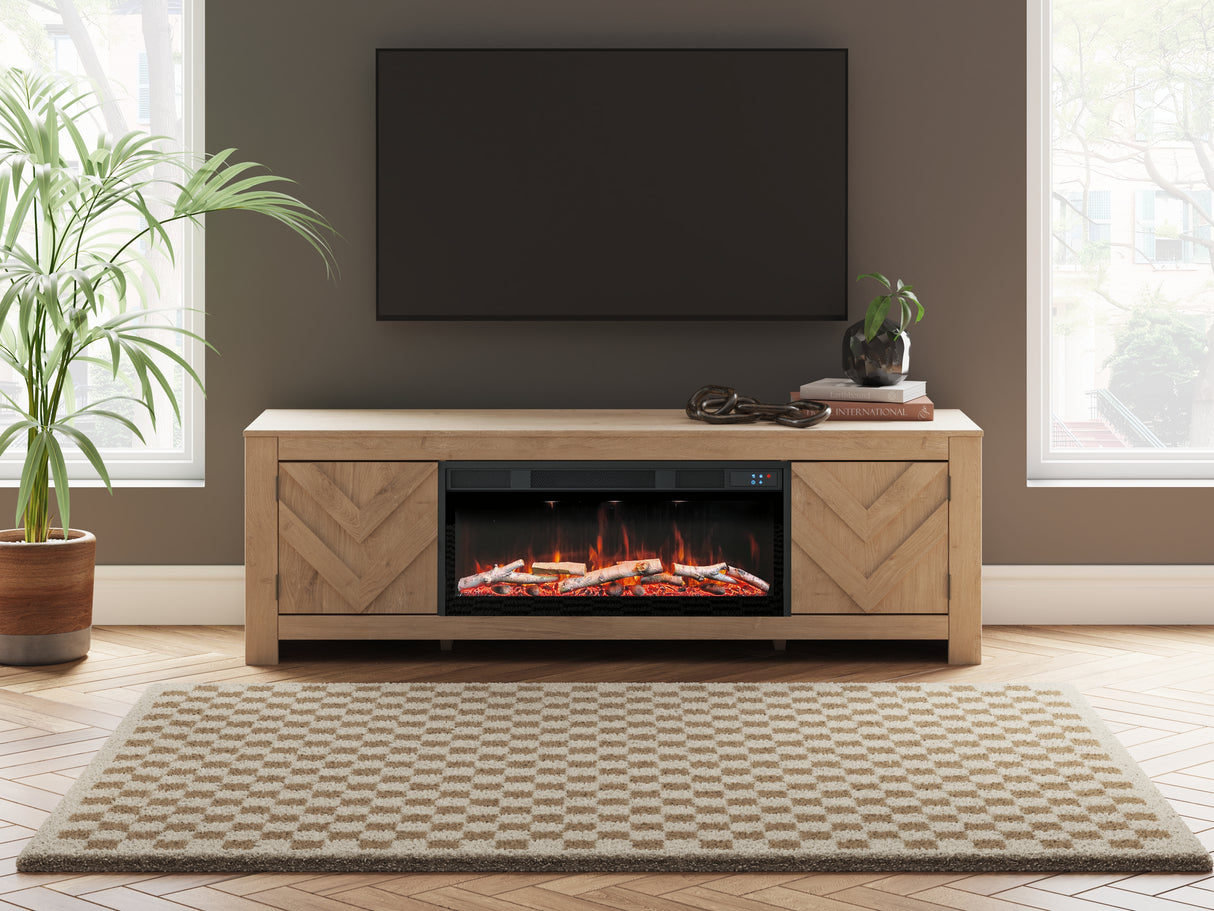 Furniture City Slidell - Ashley Furniture - Cayboni 71" TV Stand with Electric Fireplace - 71" TV Stand with Electric Fireplace / Tan - W3787W1