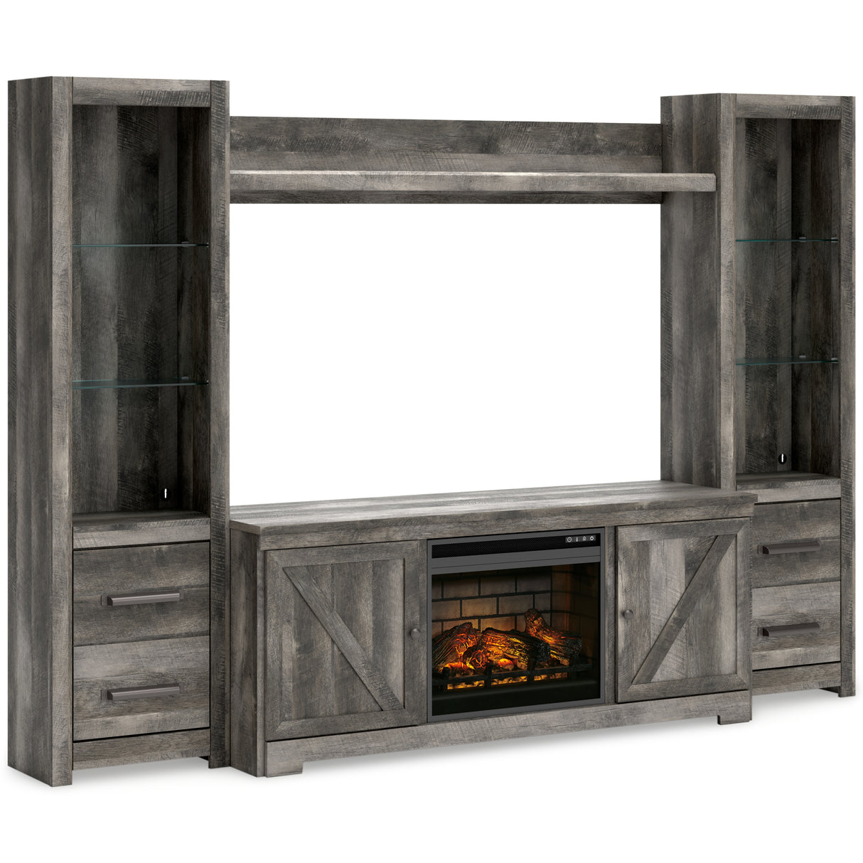 Furniture City Slidell - Ashley Furniture - Wynnlow 4-Piece Entertainment Center with Electric Fireplace - 4-Piece Entertainment Center with Electric Fireplace / Gray - W440W8