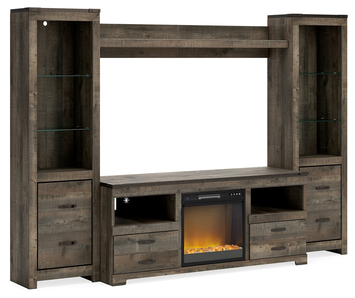 Furniture City Slidell - Ashley Furniture - Trinell 4-Piece Entertainment Center with Electric Fireplace - 4-Piece Entertainment Center with Electric Fireplace / Brown - W446W10