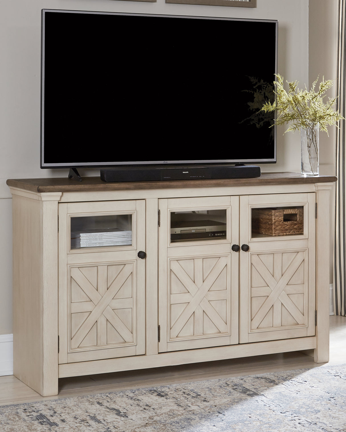 Furniture City Slidell - Ashley Furniture - Bolanburg 60" TV Stand - 60" / White/Weathered Gray - W647-38