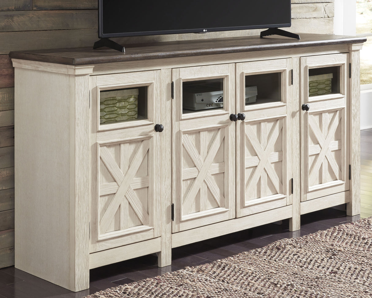 Furniture City Slidell - Ashley Furniture - Bolanburg 74" TV Stand - 74" / White/Weathered Gray - W647-60