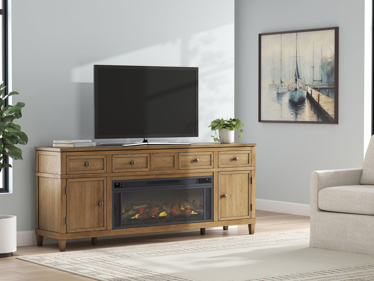 Furniture City Slidell - Ashley Furniture - Sharlance 81" TV Stand with Electric Fireplace - 81" TV Stand with Electric Fireplace / Light Brown - W655W1