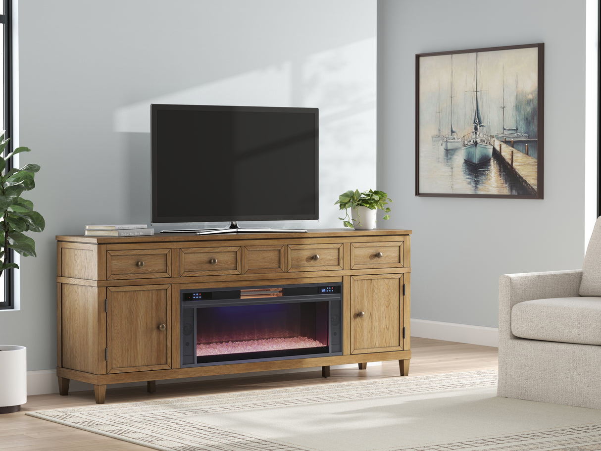 Furniture City Slidell - Ashley Furniture - Sharlance 81" TV Stand with Electric Fireplace - 81" TV Stand with Electric Fireplace / Light Brown - W655W2