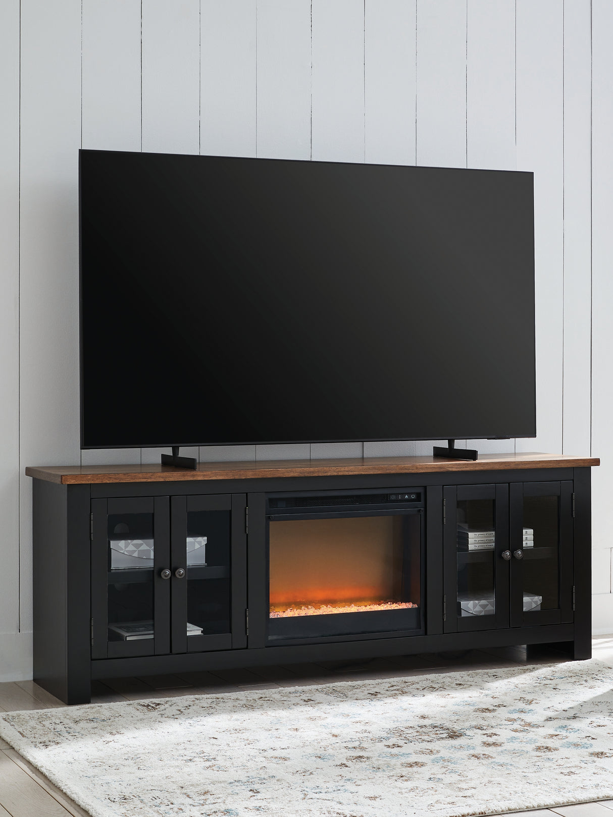 Furniture City Slidell - Ashley Furniture - Wildenauer 76" TV Stand with Electric Fireplace - 76" TV Stand with Electric Fireplace / Brown/Black - W664W2