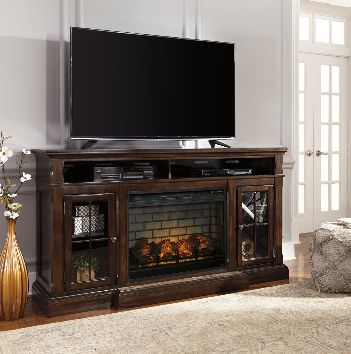 Furniture City Slidell - Ashley Furniture - Roddinton 72" TV Stand with Electric Fireplace - 72" TV Stand with Electric Fireplace / Dark Brown - W701W8