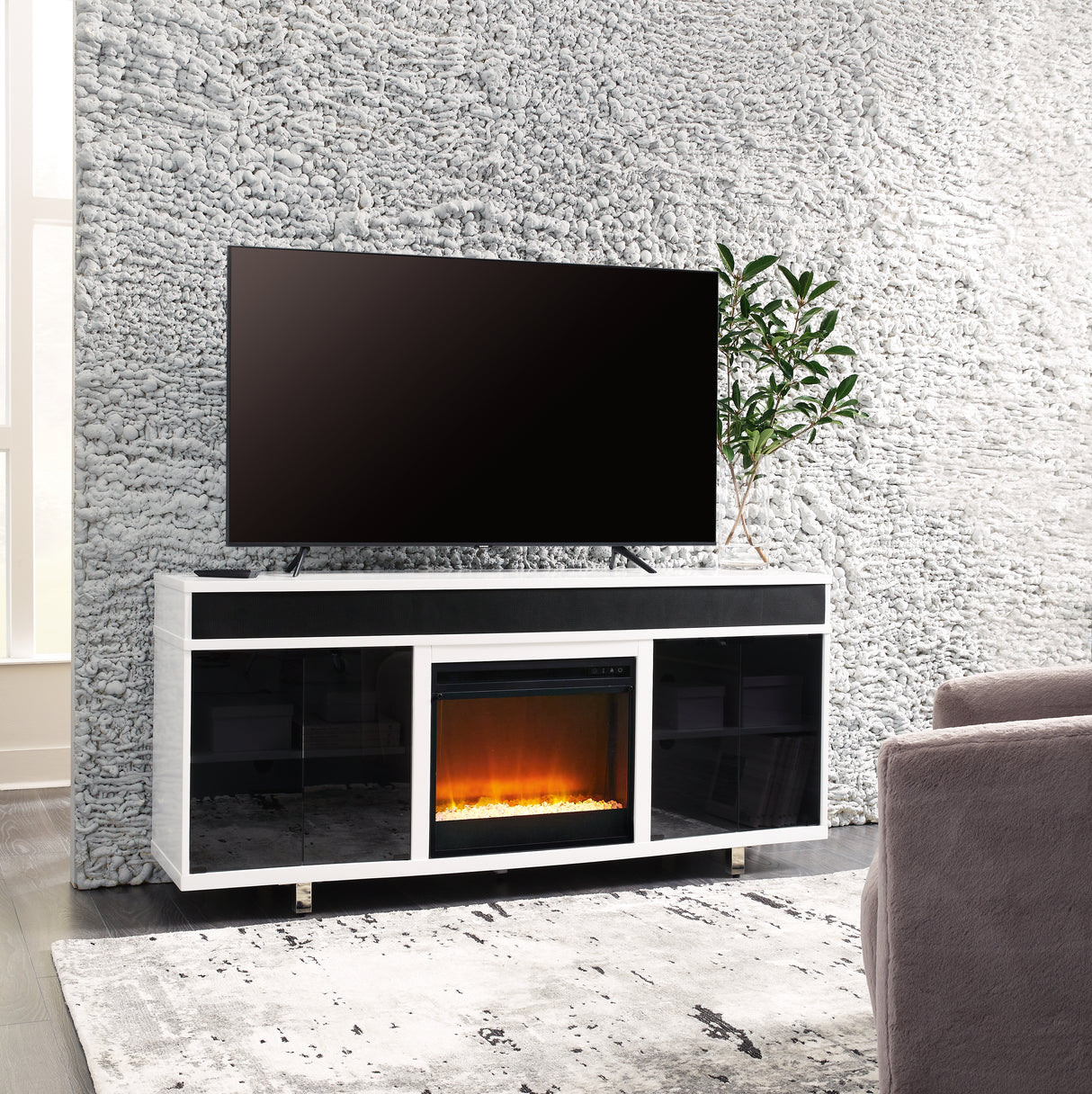 Furniture City Slidell - Ashley Furniture - Gardoni 72" TV Stand with Electric Fireplace - 72" TV Stand with Electric Fireplace / White/Black - W756W1