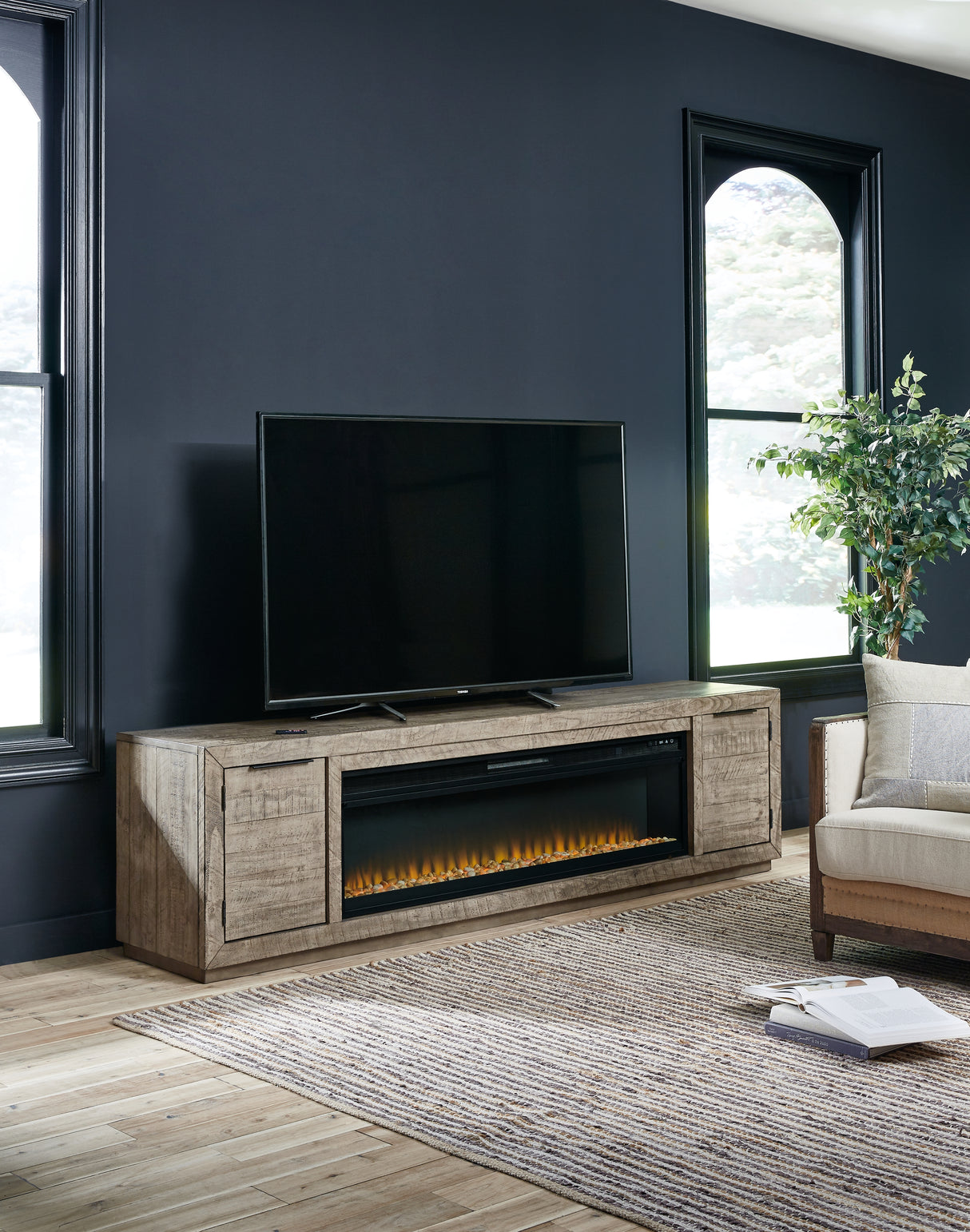 Furniture City Slidell - Ashley Furniture - Krystanza TV Stand with Electric Fireplace - TV Stand with Electric Fireplace / Weathered Gray - W760W1