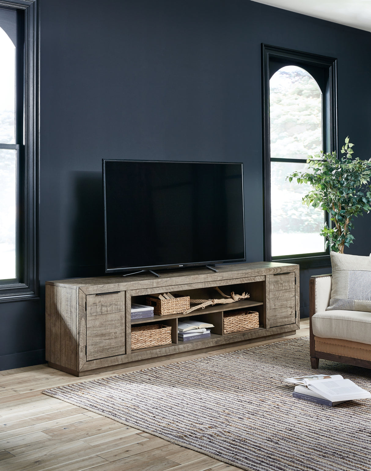 Furniture City Slidell - Ashley Furniture - Krystanza 92" TV Stand - 92" / Weathered Gray - W760-78