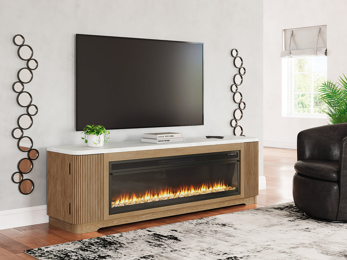 Furniture City Slidell - Ashley Furniture - Camdill 80" TV Stand with Electric Fireplace - 80" TV Stand with Electric Fireplace / Light Brown - W808W1