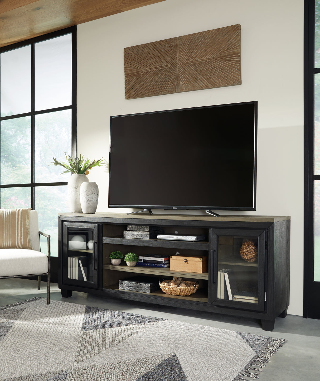 Furniture City Slidell - Ashley Furniture - Foyland 83" TV Stand - 83" / Black/Brown - W989-68