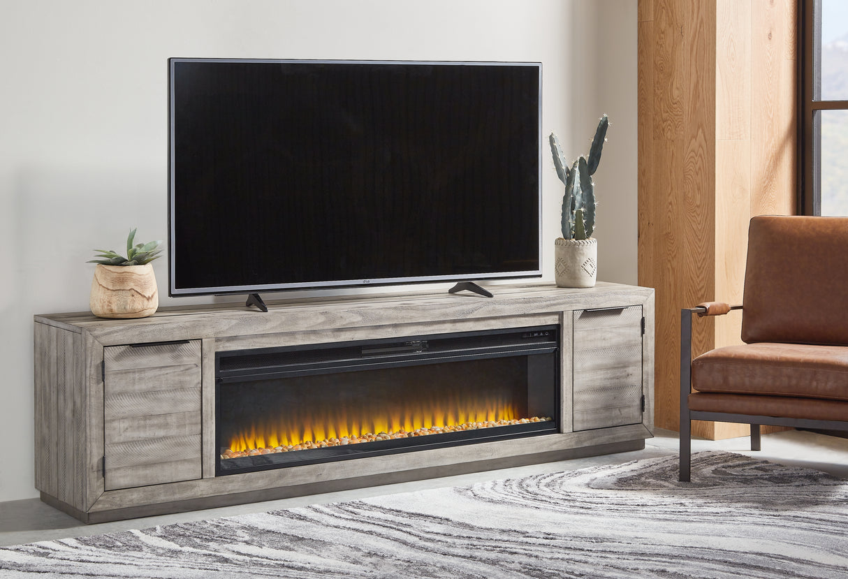 Furniture City Slidell - Ashley Furniture - Naydell 92" TV Stand with Electric Fireplace - 92" TV Stand with Electric Fireplace / Gray - W996W1