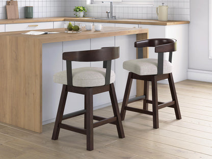 Haddigan - Upholstered Swivel Barstool (Set of 2) - Dark Brown
