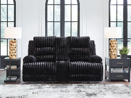 Furniture City Slidell - Ashley Furniture - Rhine Falls Living Room - REC PWR Sofa w/Drop Down Table / Onyx - PC4280599