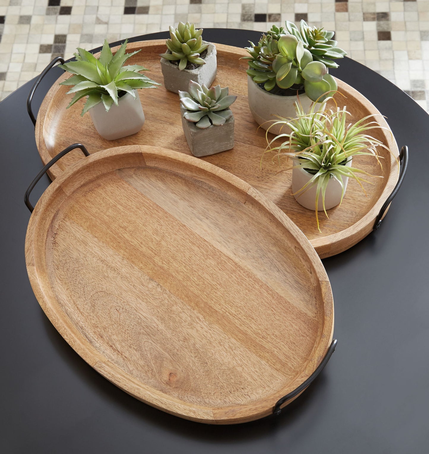 Jocelyne - Tray Set (Set of 2) - Brown / Black