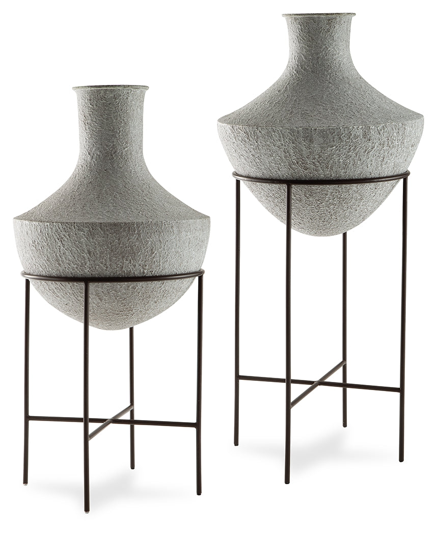 Furniture City Slidell - Ashley Furniture - Estonbank Vase - Vase Set / Distressed Cream - A2000747A1