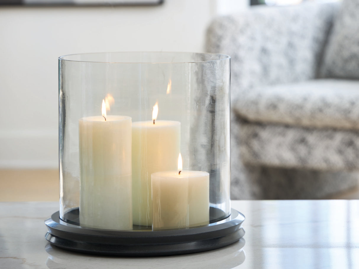 Furniture City Slidell - Ashley Furniture - Saskia Candle Holder - Candle Holder / Clear/Black - A2000846