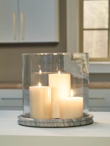 Furniture City Slidell - Ashley Furniture - Saskia Candle Holder - Candle Holder / Clear/Beige - A2000847