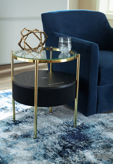 Furniture City Slidell - Ashley Furniture - Nedman Accent Table with Speaker - Accent Table with Speaker / Black/Gold Finish - A4000669
