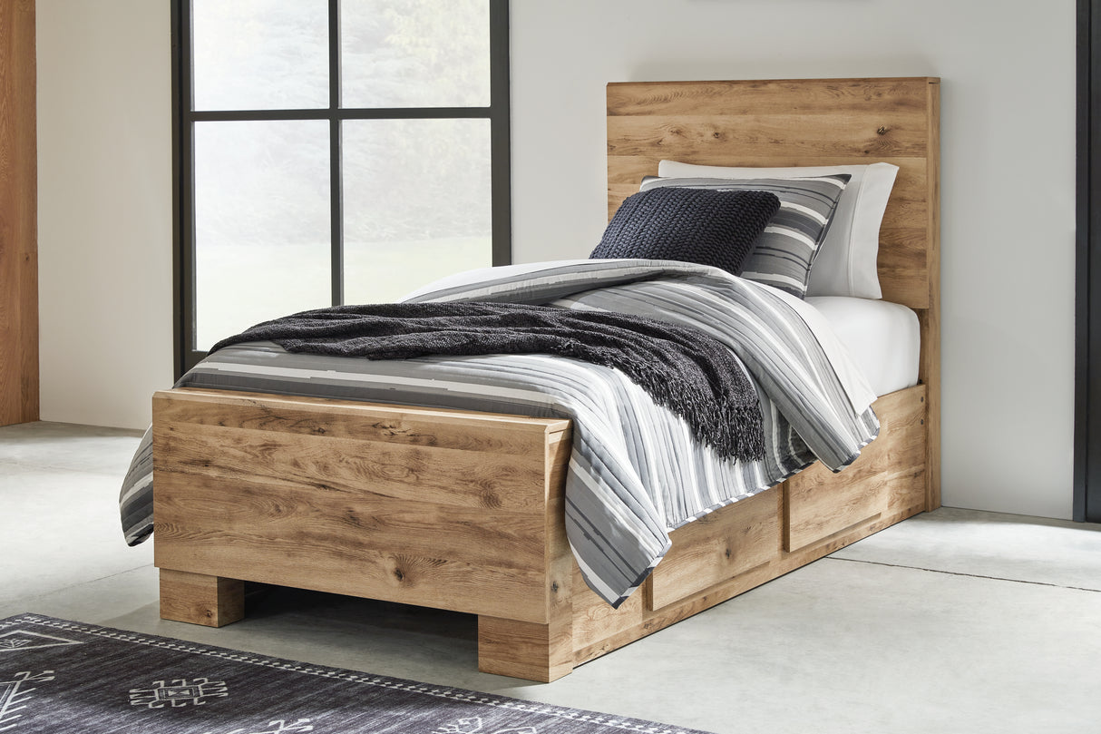 Furniture City Slidell - Ashley Furniture - Hyanna Bedroom - Twin Panel Bed with 1 Side Storage / Tan Brown - B1050B24