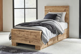 Furniture City Slidell - Ashley Furniture - Hyanna Bedroom - Twin Panel Bed with 1 Side Storage / Tan Brown - B1050B24