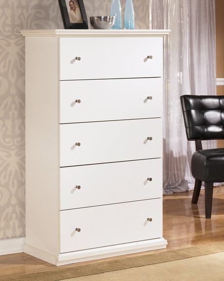 Furniture City Slidell - Ashley Furniture - Bostwick Shoals Bedroom - Five Drawer Chest / White - B139-46