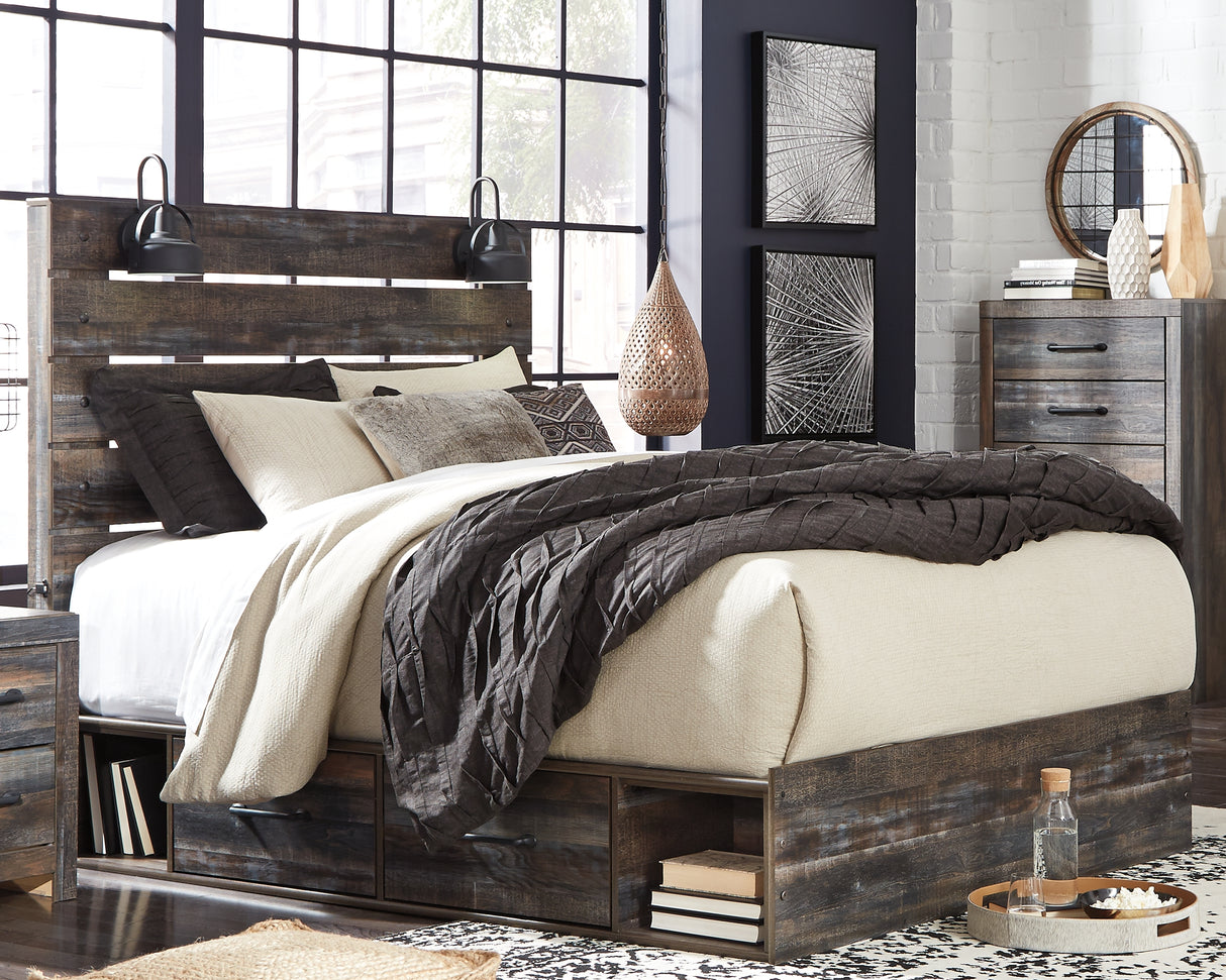 Furniture City Slidell - Ashley Furniture - Drystan Bedroom - Queen Panel Bed with 4 Storage Drawers / Multi - B211B13