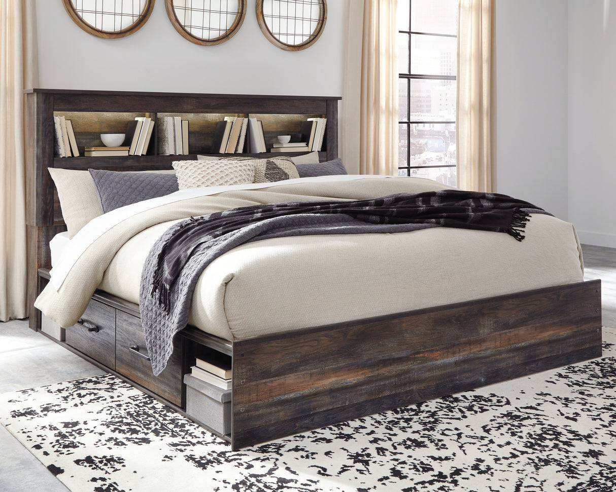 Furniture City Slidell - Ashley Furniture - Drystan Bedroom - King Bookcase Bed with 4 Storage Drawers / Multi - B211B52