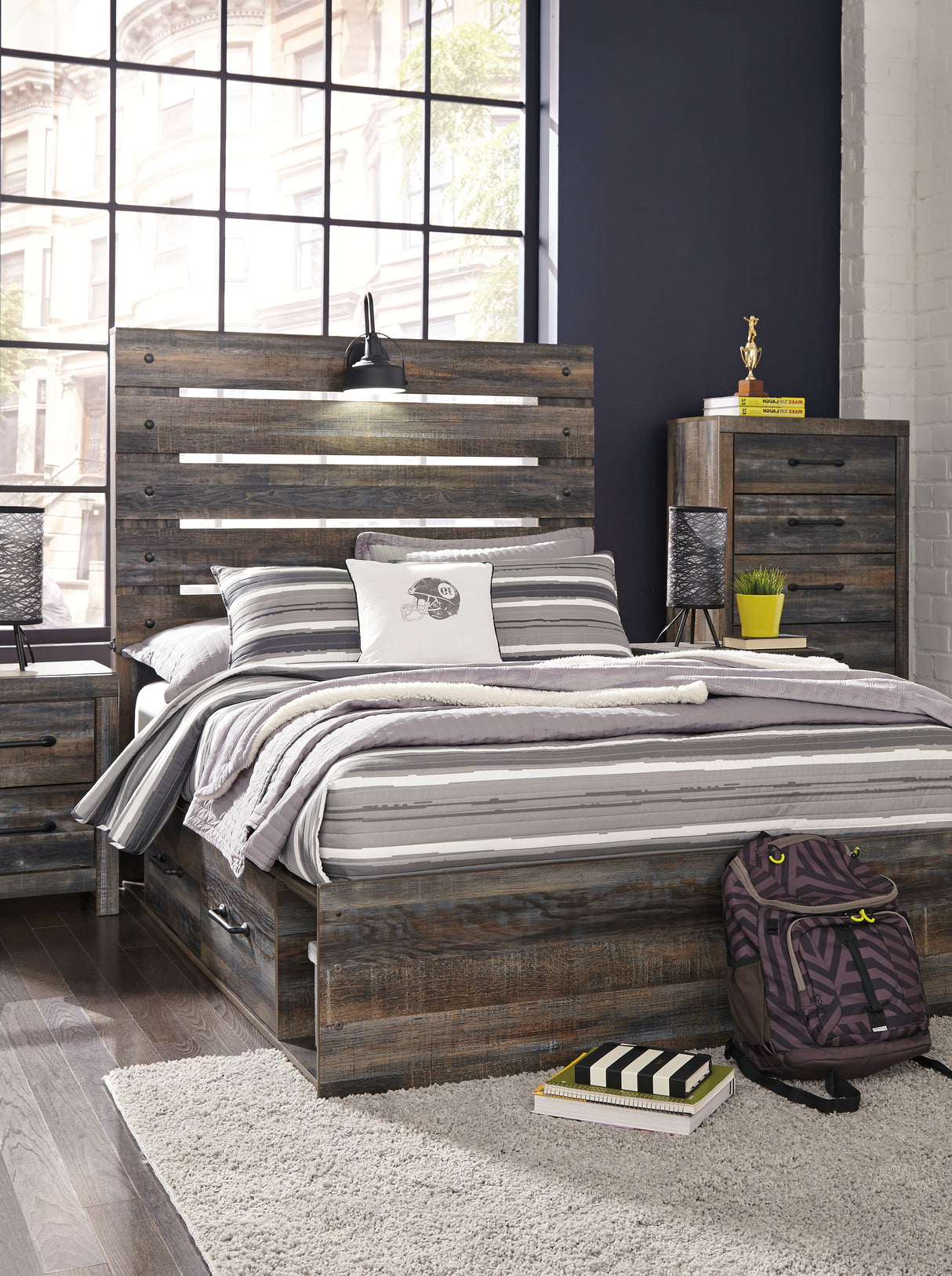Furniture City Slidell - Ashley Furniture - Drystan Bedroom - Full Panel Bed with 2 Storage Drawers / Multi - B211B9