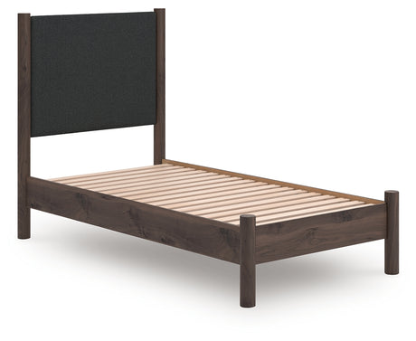 Furniture City Slidell - Ashley Furniture - Pamytta Bedroom - Twin Upholstered Panel Platform Bed / Brown - PCB2614B8