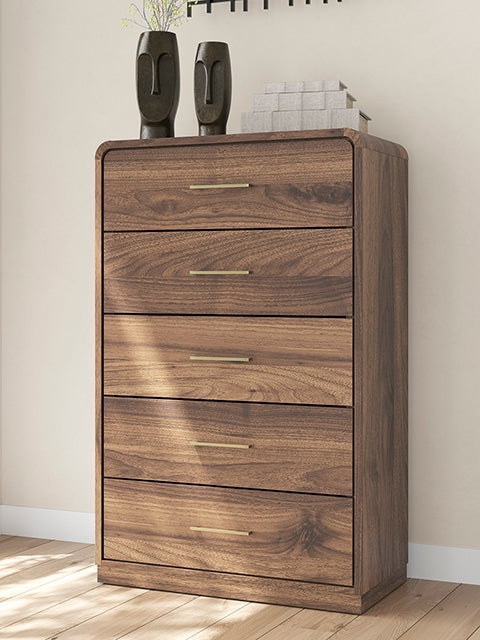 Furniture City Slidell - Ashley Furniture - Fortlorn Bedroom - Five Drawer Chest / Walnut Brown - PCB386-46
