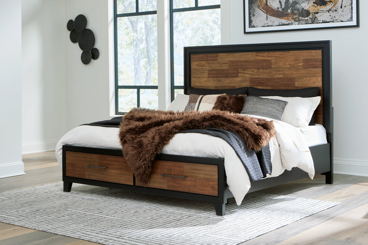 Furniture City Slidell - Ashley Furniture - Kraeburn Bedroom - King Panel Storage Bed / Brown/Black - B496B12