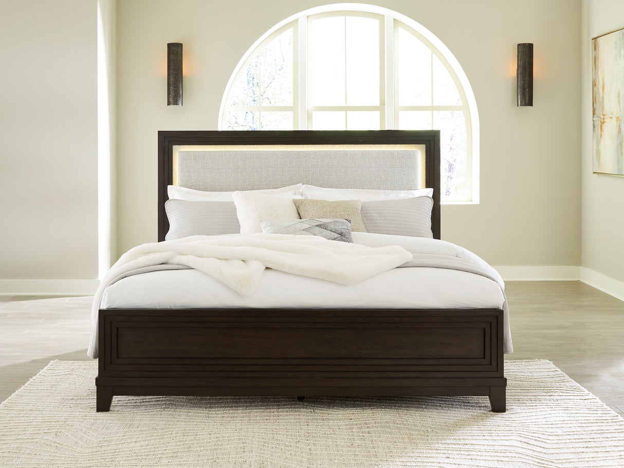 Furniture City Slidell - Ashley Furniture - Neymorton Bedroom - Queen Upholstered Panel Bed / Dark Grayish Brown - B618B2