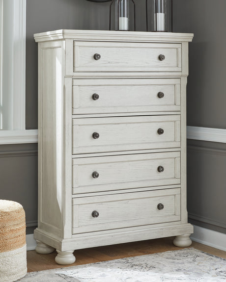 Furniture City Slidell - Ashley Furniture - Robbinsdale Bedroom - Five Drawer Chest / Antique White - B742-46