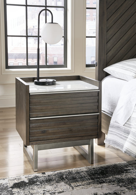 Furniture City Slidell - Ashley Furniture - Arkenton Bedroom - Two Drawer Night Stand / Grayish Brown/White - B786-92