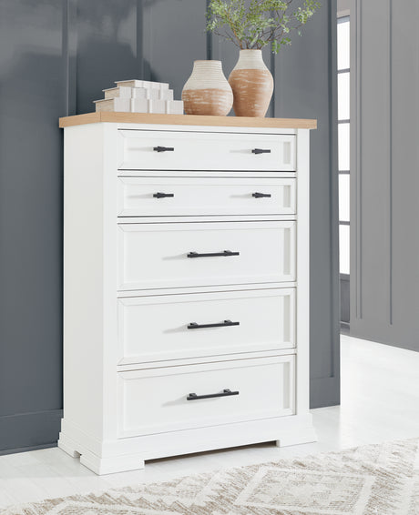 Furniture City Slidell - Ashley Furniture - Ashbryn Bedroom - Five Drawer Chest / White/Natural - B844-46
