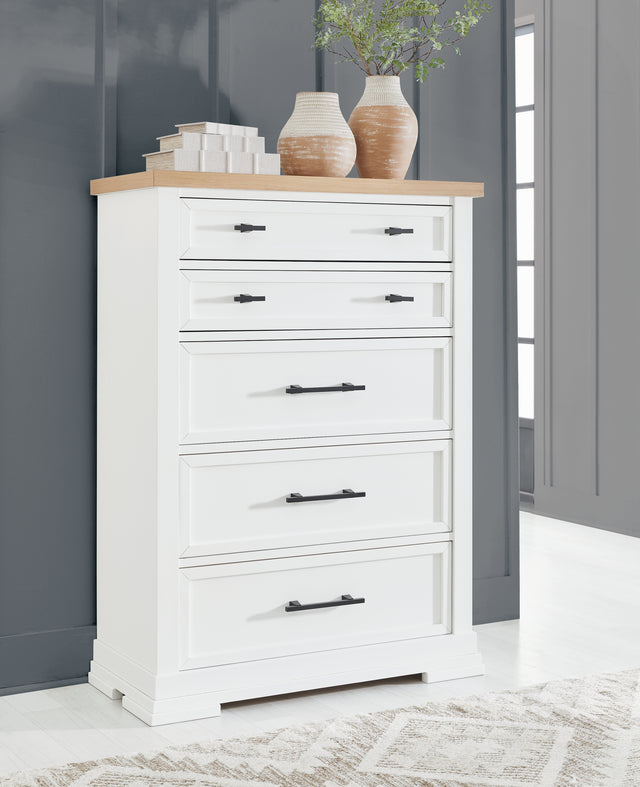 Furniture City Slidell - Ashley Furniture - Ashbryn Bedroom - Five Drawer Chest / White/Natural - B844-46