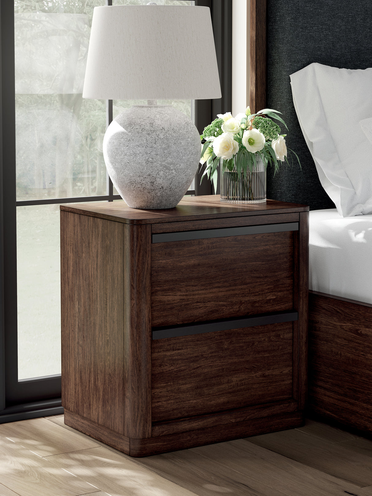 Furniture City Slidell - Ashley Furniture - Dilenno Bedroom - Two Drawer Night Stand / Dark Brown - PCB857-92
