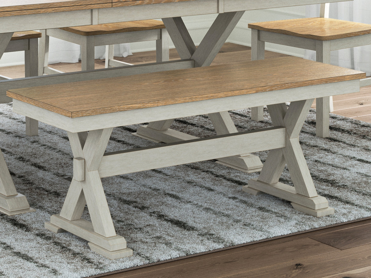 Furniture City Slidell - Ashley Furniture - Purlaney 48" Dining Bench - Large Dining Room Bench / Antique White/Natural / 48"W x 16"D x 19"H - PCD627-00
