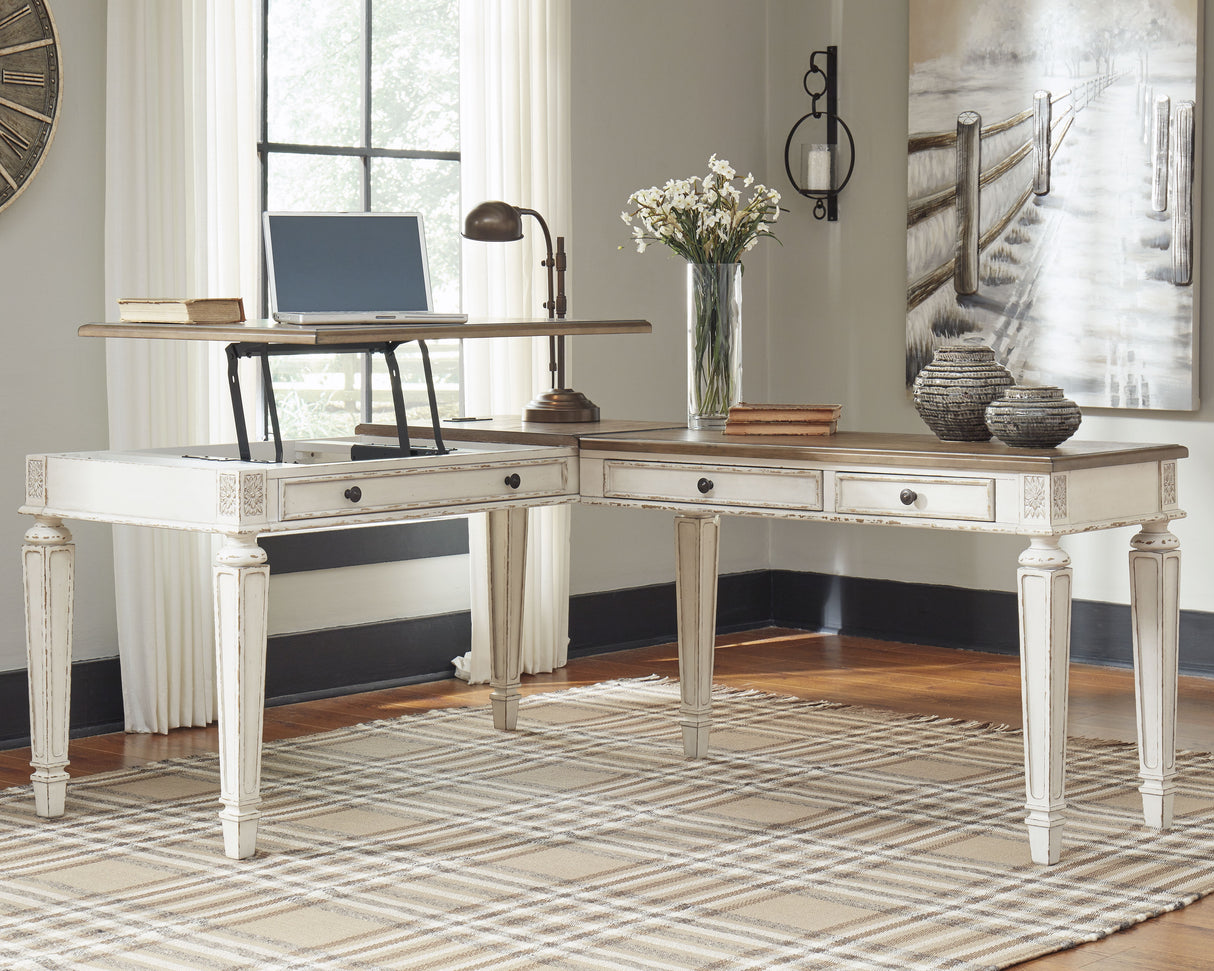 Furniture City Slidell - Ashley Furniture - Realyn Office Desk - 2-Piece Home Office Desk / White/Brown - H743H2