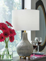 Furniture City Slidell - Ashley Furniture - Judlen Lighting - Ceramic Table Lamp (1/CN) / Gray/Gold Finish - L100844