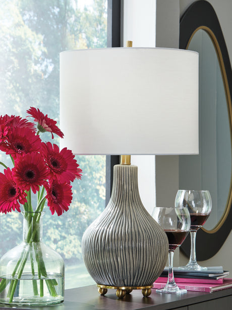 Furniture City Slidell - Ashley Furniture - Judlen Lighting - Ceramic Table Lamp (1/CN) / Gray/Gold Finish - L100844