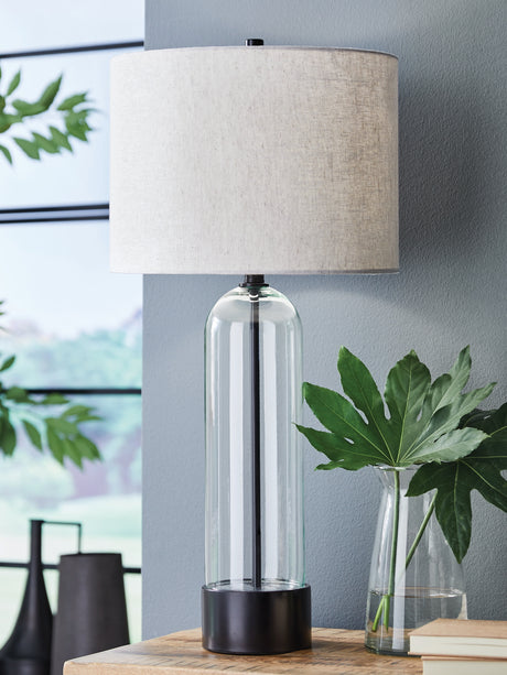 Furniture City Slidell - Ashley Furniture - Kerrbrook Lighting - Glass Table Lamp (1/CN) / Clear/Black - L430944