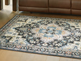 Furniture City Slidell - Ashley Furniture - Leningston Rug - 8' x 10' Washable Rug / Black/Cream/Blue - R407061