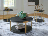 Furniture City Slidell - Ashley Furniture - Shylore Table (Set of 3) - Occasional Table Set (3/CN) / Black/Brass Finish - T410-13